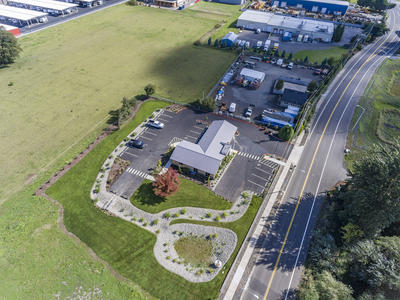 Aerial photo of the Port Office with vacant property in the background.
